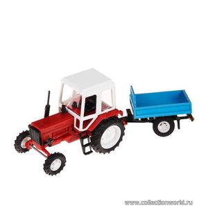 масштабные модели специальной техники Трактор МТЗ-82 пластик с прицепом 1 43